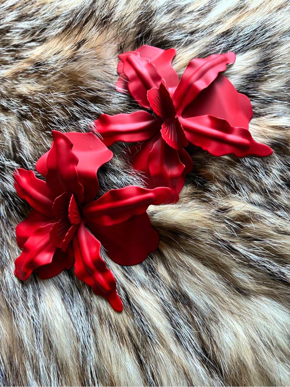 Red Floral Statement pierced earrings- Women Accessories